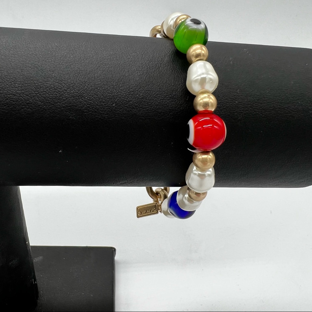 Canvas Multi Color Bead Stretchy Bracelet